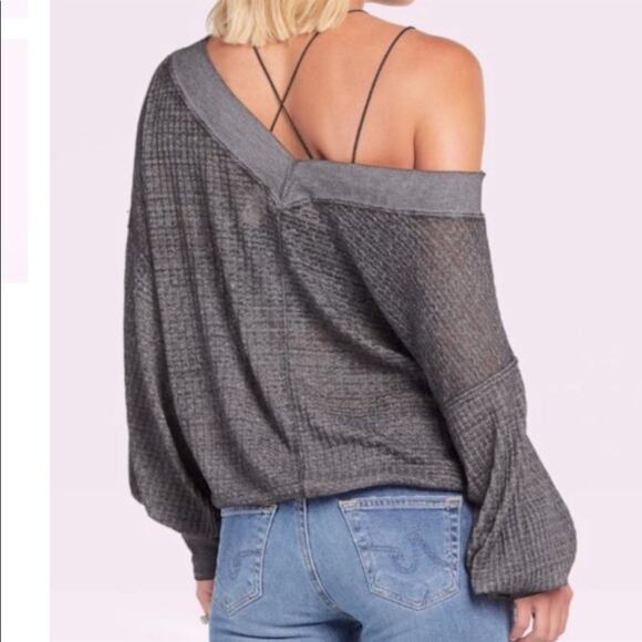 FREE PEOPLE Womens Burnout Off Shoulder Long Sleeve Waffle Knit Thermal Top XS - Picture 5 of 13